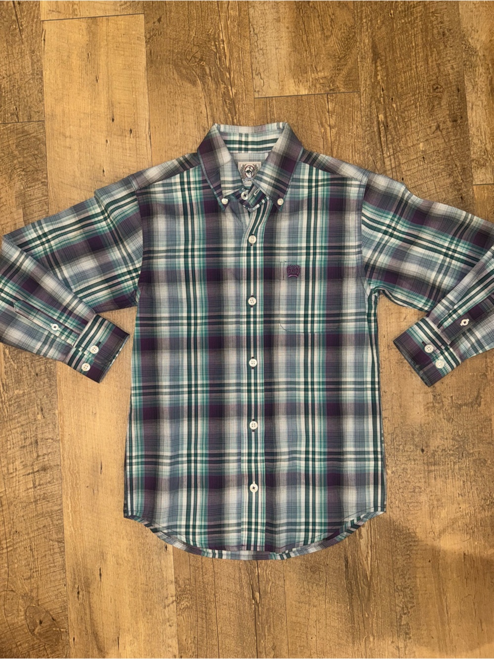 Kid’s Cinch Plaid Button-Down Shirt in Teal & Purple - Classic Fit